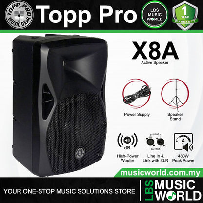 Topp Pro X8A 480 Watts 8 Inch 2 Way Active Loudspeaker with Speaker Stand Package