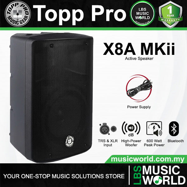 Topp Pro X8A MKII 600 Watts 8 Inch 2 Way Bluetooth Active Loudspeaker with Speaker Stand Package