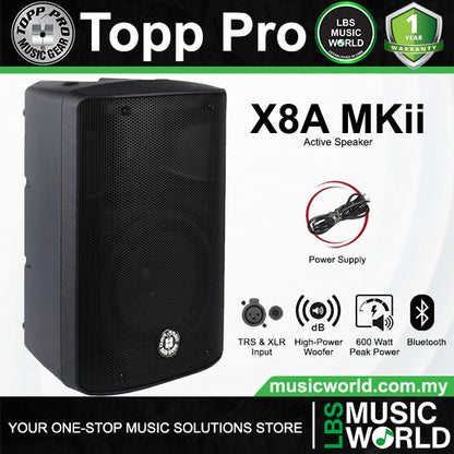 Topp Pro X8A MKII 600 Watts 8 Inch 2 Way Bluetooth Active Loudspeaker with Speaker Stand Package