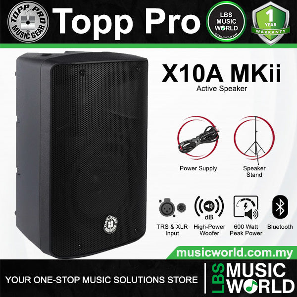 Topp Pro X10A MKII 600 Watts 10 Inch 2 Way Bluetooth Active Speaker with Speaker Stand
