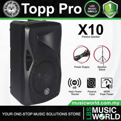 Topp Pro X10 240 Watts 10 Inch 2 Way Passive Speaker Cabinet with Speaker Stand Package