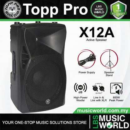 Topp Pro X12A 800 Watts 12 Inch 2 Way Vented Active Speaker with Stand Package