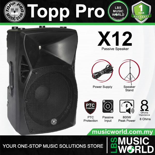 Topp Pro X12 400 Watts 12 Inch 2 Way Vented Passive Speaker Cabinet with Stand Package