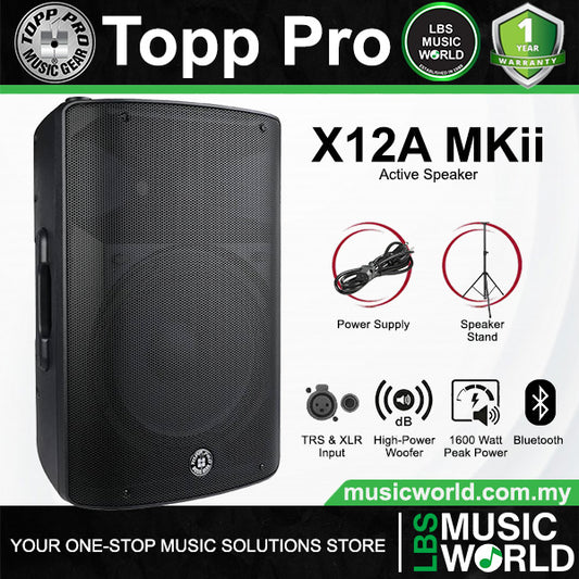 Topp Pro X12A MKII 1600 Watts 12 Inch 2 Way Bluetooth Active Ported Speaker with Stand Package