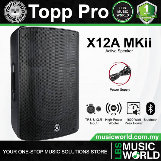 Topp Pro X12A MKII 1600 Watts 12 Inch 2 Way Bluetooth Active Ported Speaker with Stand Package