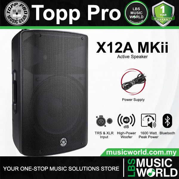 Topp Pro X12A MKII 1600 Watts 12 Inch 2 Way Bluetooth Active Ported Speaker with Stand Package