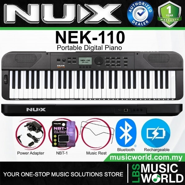 Nux NEK-110 61 Keys Portable Digital Electronic Keyboard with Touch Response and Bluetooth (NEK110 NEK 110)