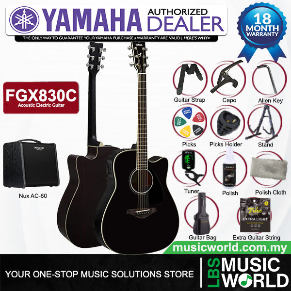Yamaha FGX830C 41" Dreadnought Solid Spruce Acoustic Electric Guitar With Pickup Black (FGX830)