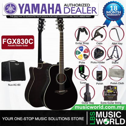 Yamaha FGX830C 41" Dreadnought Solid Spruce Acoustic Electric Guitar With Pickup Black (FGX830)