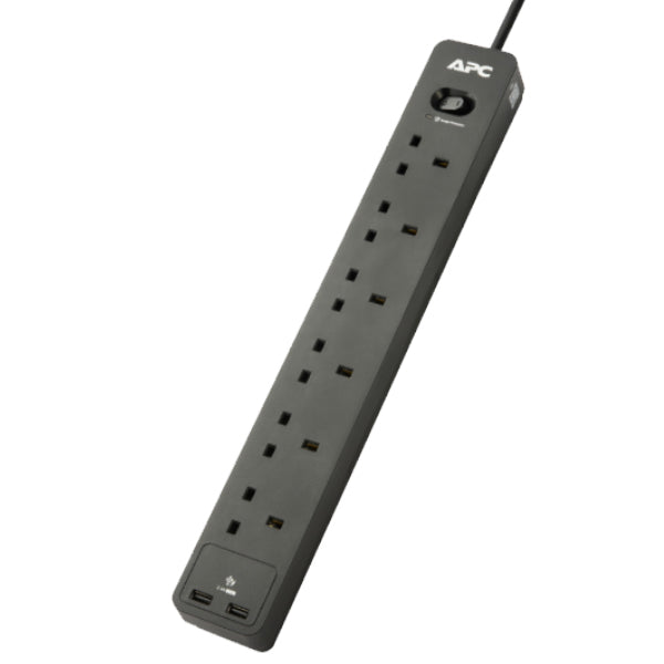 APC PME6U2B-UK Power Surge Protector 6 Way Extension Socket With 2 USB-A (PME6U2BUK)