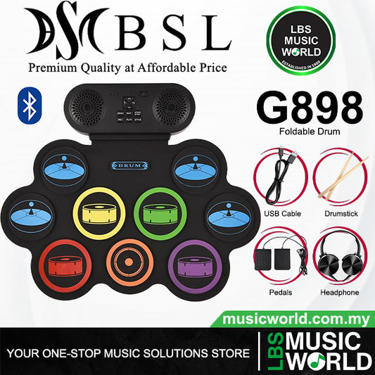 BSL G898 Rechargeable Foldable Roll Up Drum Kit Built In Speaker with Bluetooth