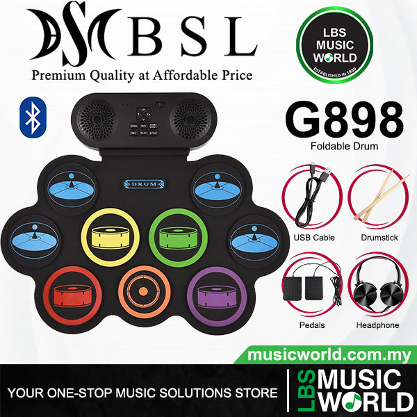 BSL G898 Rechargeable Foldable Roll Up Drum Kit Built In Speaker with Bluetooth