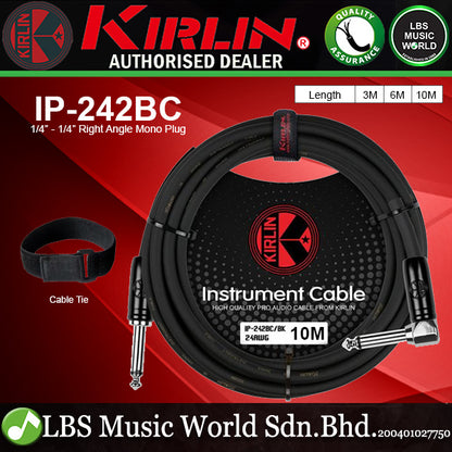 Kirlin Cable IP-242BC 10 Meter Mono Right Angle L Instrument Cable For Electric Acoustic Bass Guitar Speaker Amp Keyboard Drum Amplifier