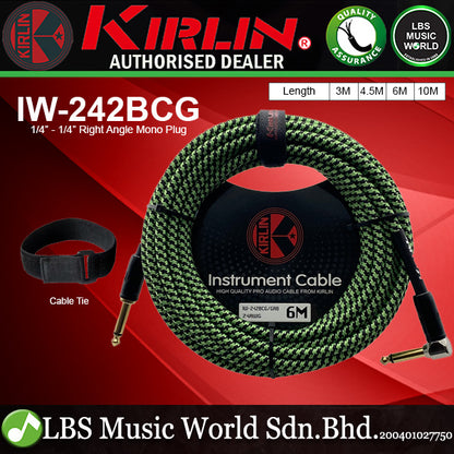 Kirlin IW-242BCG/GRB Original Gold Tip Woven Instrument Cable for Electric Acoustic Guitar Keyboard Bass Amplifier - Green