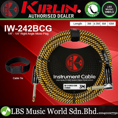 Kirlin IW-242BCG/GOB Original Gold Tip Woven Instrument Cable for Electric Acoustic Guitar Keyboard Bass Amplifier - Gold
