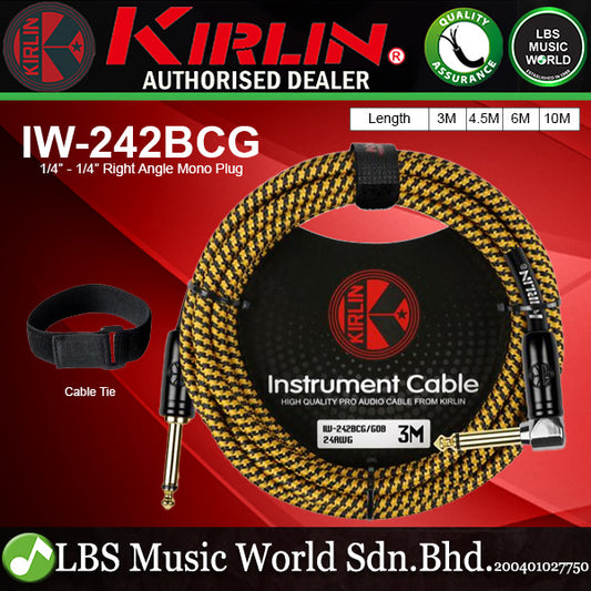 Kirlin IW-242BCG/GOB Original Gold Tip Woven Instrument Cable for Electric Acoustic Guitar Keyboard Bass Amplifier - Gold