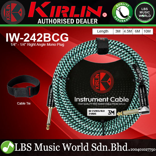 Kirlin IW-242BCG/BLB Original Gold Tip Woven Instrument Cable for Electric Acoustic Guitar Keyboard Bass Amplifier - Blue