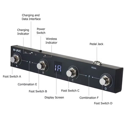 M-VAVE Chocolate Portable Wireless Foot MIDI Controller System with 4 Buttons and Bluetooth