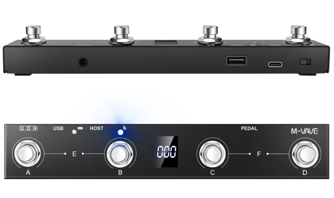 M-VAVE Chocolate Portable Wireless Foot MIDI Controller System with 4 Buttons and Bluetooth