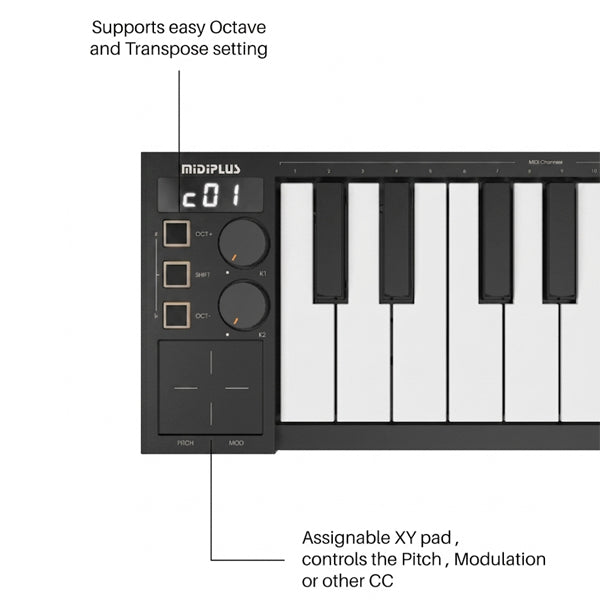 Midiplus Vboard Series Folding USB Midi Keyboard Controller with Built-In Smart Scales (Vboard 25 Vboard 49)