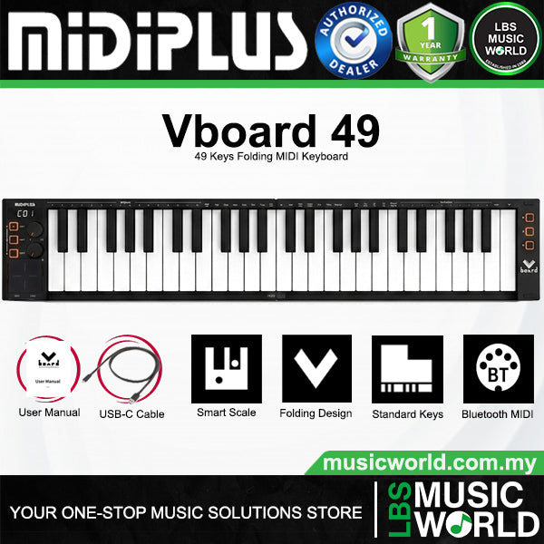 Midiplus Vboard Series Folding USB Midi Keyboard Controller with Built-In Smart Scales (Vboard 25 Vboard 49)