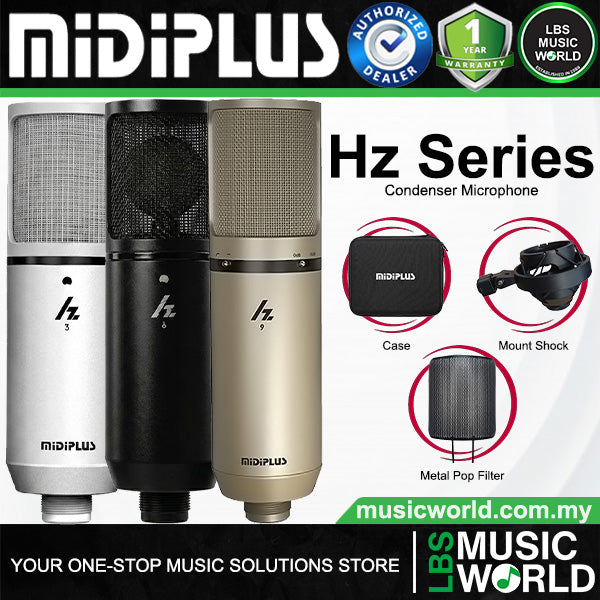 Midiplus Hz Series Cardioid Condenser Microphone with Case and Pop Filter (Hz3 Hz6 Hz9)