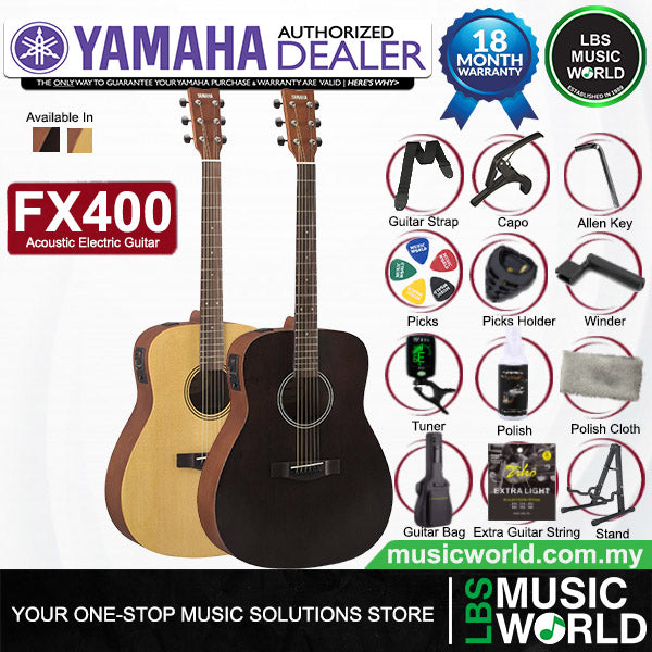 Yamaha FX400 Dreadnought Body Spruce Top Acoustic Electric Guitar with Gig Bag