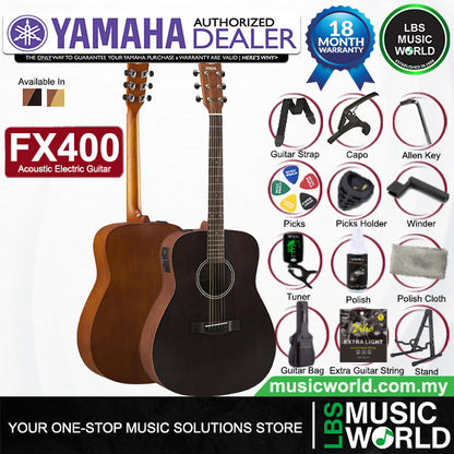 Yamaha FX400 Dreadnought Body Spruce Top Acoustic Electric Guitar with Gig Bag