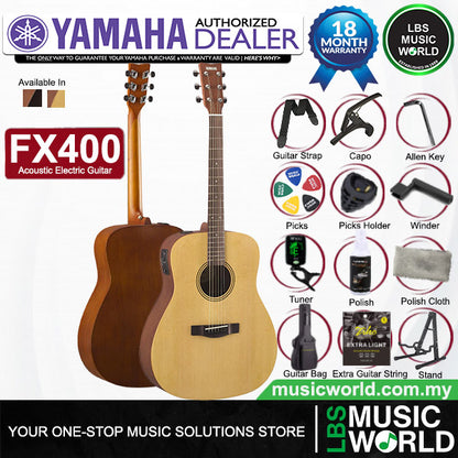 Yamaha FX400 Dreadnought Body Spruce Top Acoustic Electric Guitar with Gig Bag