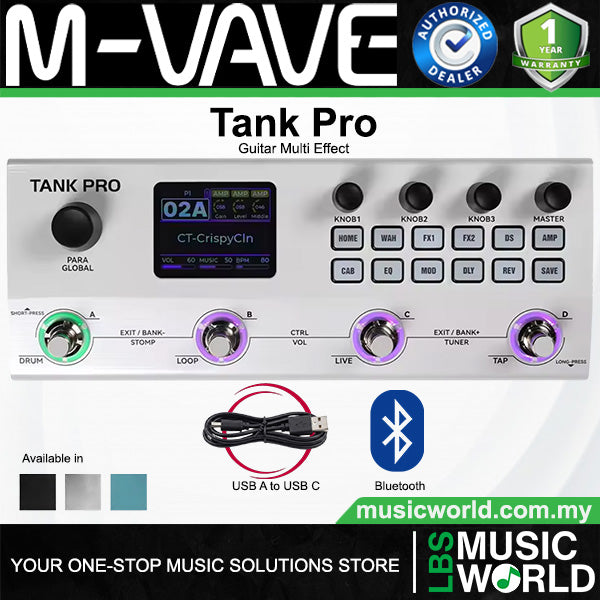 M-VAVE Tank Pro Portable Multi Effect Pedal with Built In Battery and Bluetooth