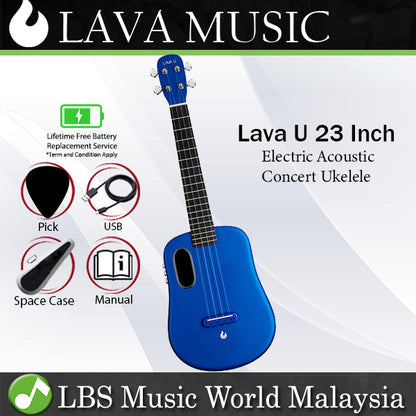 Lava U 23 Inch Electric Acoustic Concert Ukulele with Freeboost Effect & Speaker Blue (Free Boost)