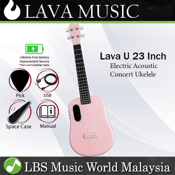 Lava U 23 Inch Electric Acoustic Concert Ukulele with Freeboost Effect & Speaker Pink (Free Boost)