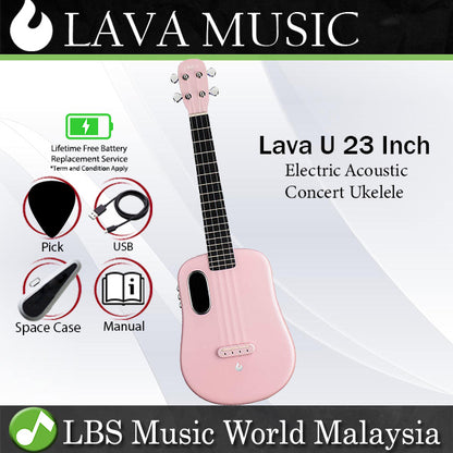 Lava U 23 Inch Electric Acoustic Concert Ukulele with Freeboost Effect & Speaker Pink (Free Boost)