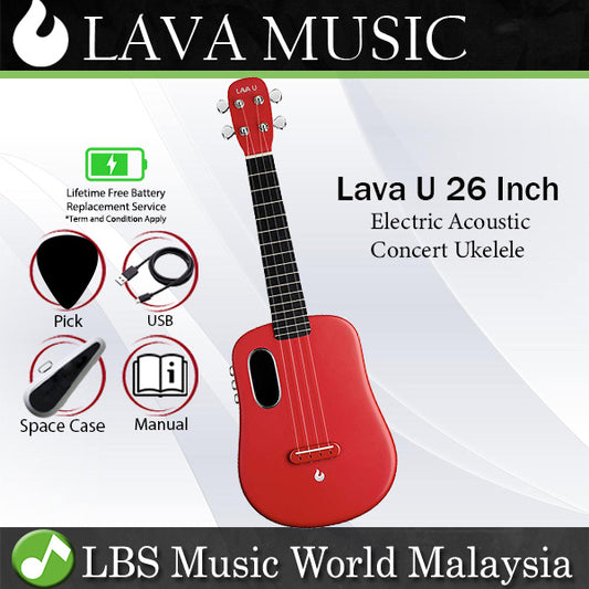 Lava U 26 Inch Electric Acoustic Tenor Ukulele with Freeboost Effect & Speaker Red (Free Boost)