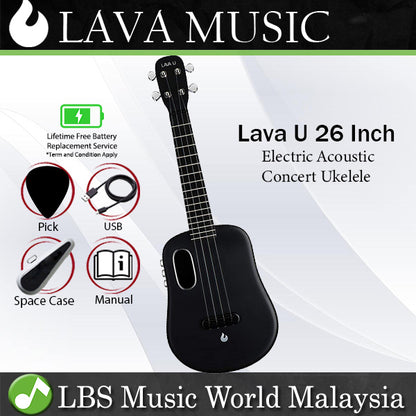 Lava U 26 Inch Electric Acoustic Tenor Ukulele with Freeboost Effect & Speaker Black (Free Boost)