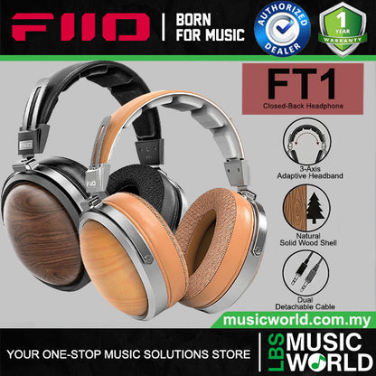 FiiO FT1 Natural Solid Wood Shell Closed Back Headphones with Premium Case