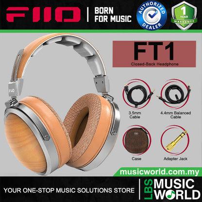 FiiO FT1 Natural Solid Wood Shell Closed Back Headphones with Premium Case