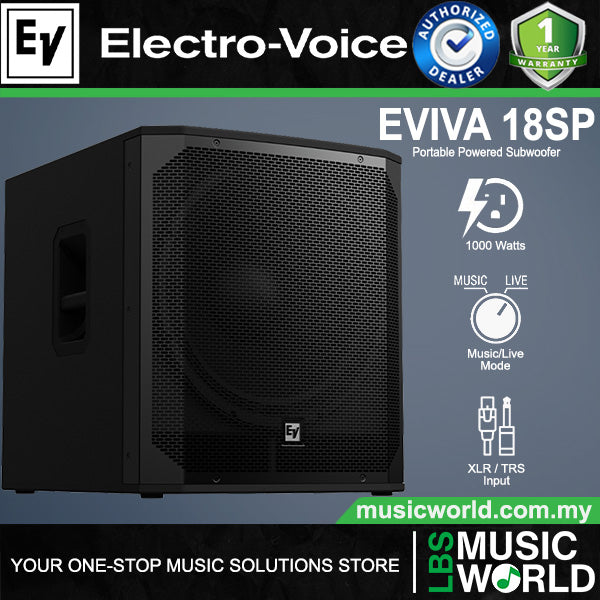 EV Electro-Voice EVIVA 18SP 1000 Watt Portable Powered Subwoofer with Music and Live Mode