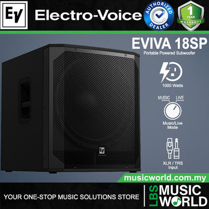 EV Electro-Voice EVIVA 18SP 1000 Watt Portable Powered Subwoofer with Music and Live Mode