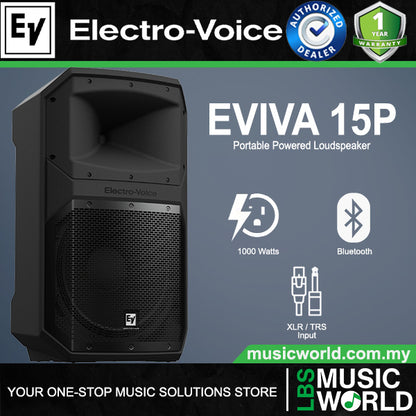 EV Electro-Voice EVIVA 15P 1000 Watt 15 Inch Portable Powered Loudspeaker with Bluetooth