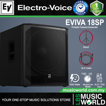 EV Electro-Voice EVIVA 18SP 1000 Watt Portable Powered Subwoofer with Music and Live Mode