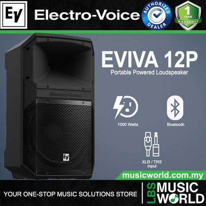 EV Electro-Voice EVIVA 12P 1000 Watt 12 Inch Portable Powered Loudspeaker with Bluetooth