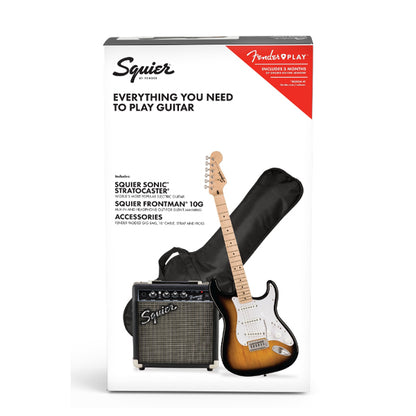 Squier Sonic Stratocaster Complete Pack with Gig Bag, 10G, Cable Strap and Picks - Bundle