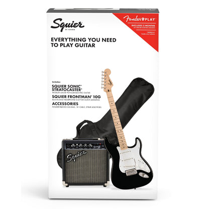Squier Sonic Stratocaster Complete Pack with Gig Bag, 10G, Cable Strap and Picks - Bundle