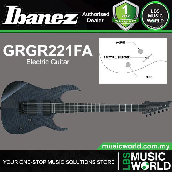 Ibanez GRGR221FA Okoume Body Electric Guitar with HH Pickup and Bound Purpleheart Fretboard - Transparent Indigo Black