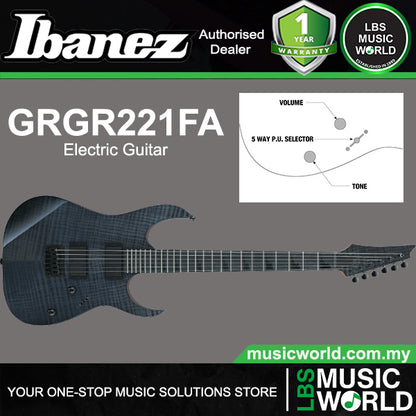 Ibanez GRGR221FA Okoume Body Electric Guitar with HH Pickup and Bound Purpleheart Fretboard - Transparent Indigo Black