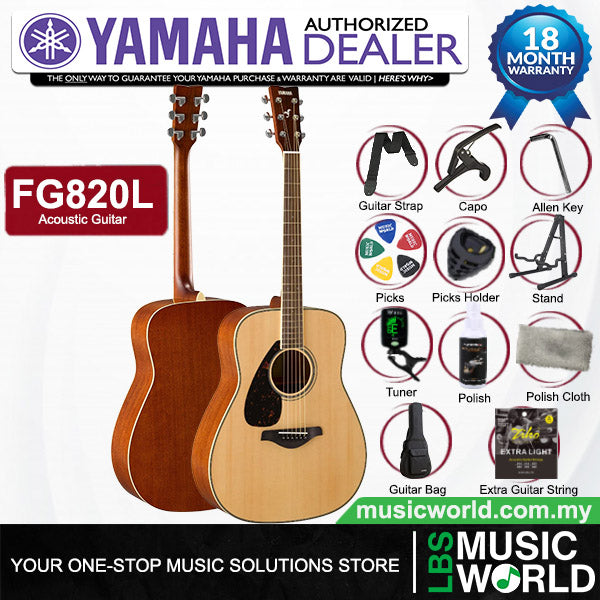 Yamaha FG820L 41" Left Handed Dreadnought Solid Spruce Top Acoustic Guitar - Natural (FG820L)