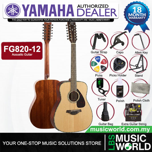 Yamaha FG820-12 Dreadnought Solid Spruce Top 12 String Acoustic Guitar With Package - Natural (FG82012)