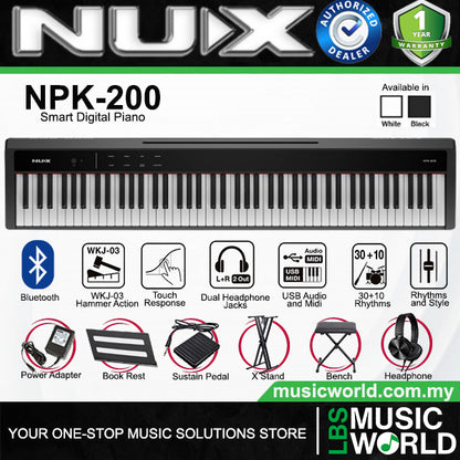 NUX NPK-200 88 Key Digital Piano Wooden Stand 3 Pedal Bench Weighted Keyboard - Top Package (NPK200)