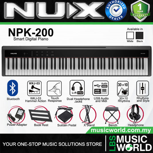 NUX NPK-200 88 Key Digital Piano Wooden Stand 3 Pedal Bench Weighted Keyboard - Top Package (NPK200)